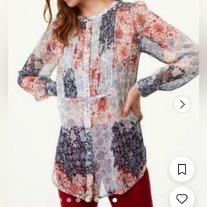 Loft Floral Paisley Patchwork Cottagecore Sheer Blouse